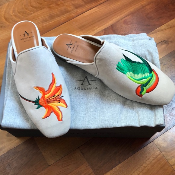 Aquatalia Shoes - Aquatalia Rylee suede embroidery Italian flat mule